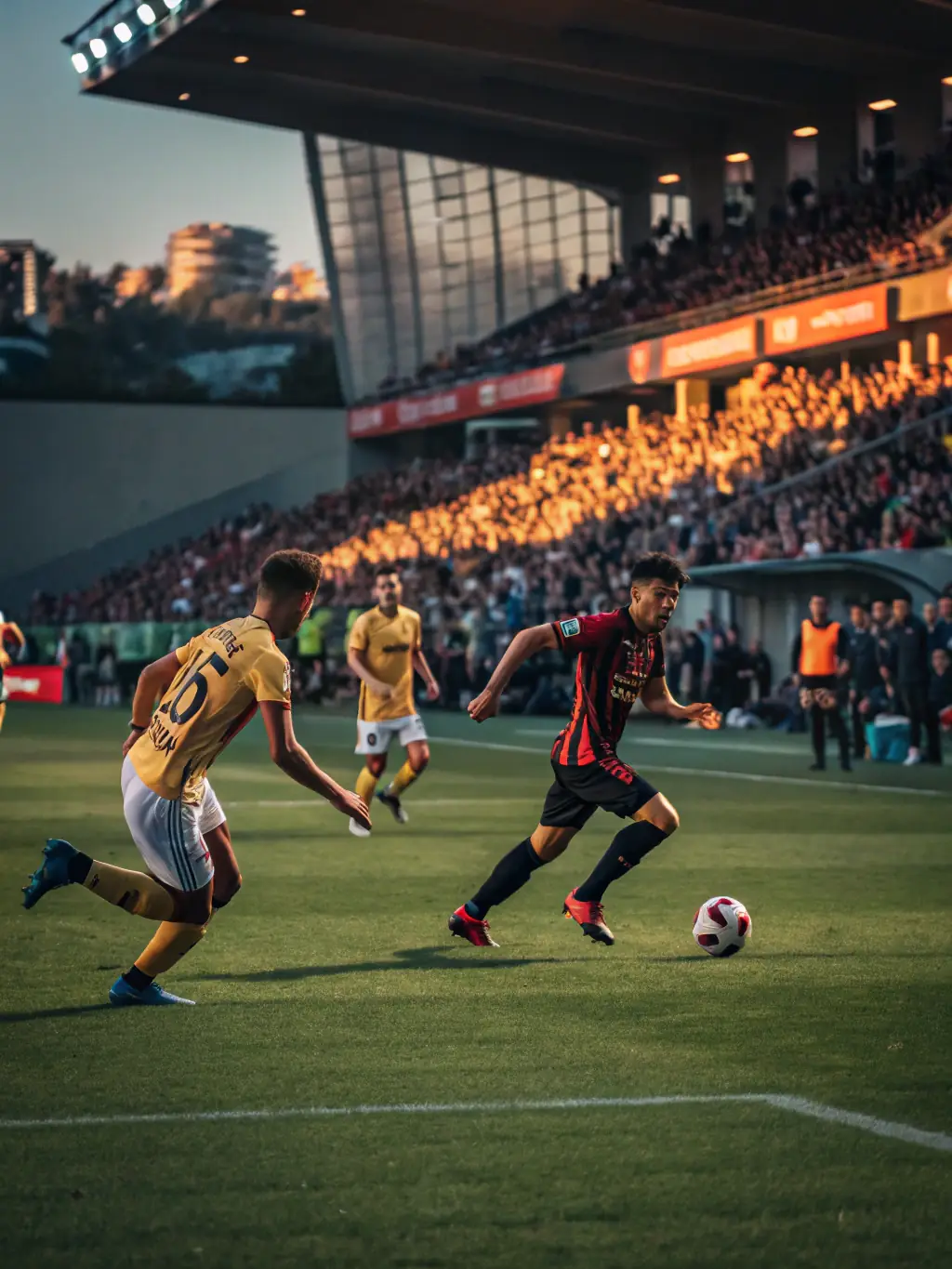An action-packed image of a soccer match, with players in motion and a stadium full of cheering fans, symbolizing the sports betting options on 777 bet.